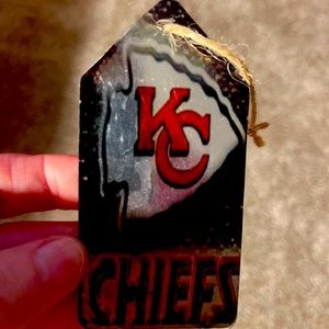 Handmade metal KC chiefs holiday ornament